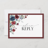 Burgundy Navy Blue Floral Waterverf Script RSVP (Voorkant)