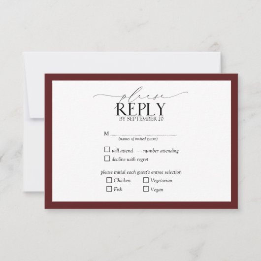 Burgundy Navy Blue Floral Waterverf Script RSVP (Achterkant)