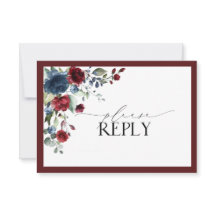 Burgundy Navy Blue Floral Waterverf Script RSVP