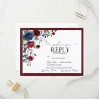 Burgundy Navy Blue Floral Waterverf Script RSVP