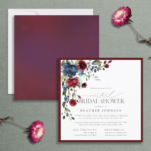 Burgundy Navy Blue Floral Waterverf Virtual Kaart