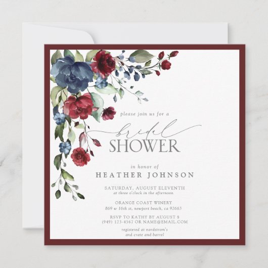 Burgundy Navy Blue Floral Waterverf Vrijgezellenfe Kaart (Voorkant)