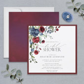Burgundy Navy Blue Floral Waterverf Vrijgezellenfe Kaart