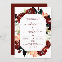 Burgundy Navy Blue Floral Wedding Elegant Modern