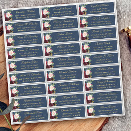 Burgundy Navy Blue Floral Wedding Guest Adres Sticker