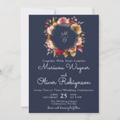 Burgundy Navy Blue Floral Wedding Kaart (Voorkant)