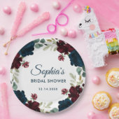 Burgundy & Navy Blue Flowers Rustic Bridal Shower Papieren Bordje (Feest)