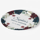 Burgundy & Navy Blue Flowers Rustic Bridal Shower Papieren Bordje (Gekanteld)