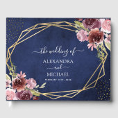 Burgundy Navy Blue Geometric Floral Wedding Gastenboek (Voorkant)