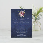 Burgundy Navy Blue Geometric Floral Wedding Menu (Staand voorkant)