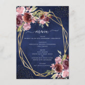 Burgundy Navy Blue Geometric Floral Wedding Menu (Voorkant)
