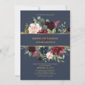 Burgundy & Navy Blue Gold Boho Chic Wedding Kaart (Voorkant)