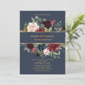 Burgundy & Navy Blue Gold Boho Chic Wedding Kaart (Staand voorkant)