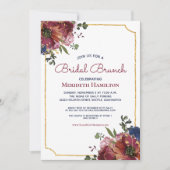 Burgundy Navy Blue Gold Floral Vrijgezellenfeest Kaart (Voorkant)