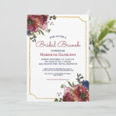 Burgundy Navy Blue Gold Floral Vrijgezellenfeest Kaart (Staand voorkant)