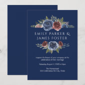 Burgundy Navy Blue Marsala Floral Rustic Wedding Kaart (Voorkant / Achterkant)
