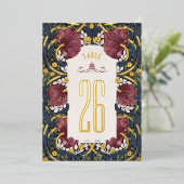 Burgundy Navy Blue Pimpernel Morris Table Numbers Folie Uitnodiging (Staand Voorkant)