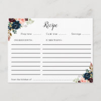 burgundy navy blue & roze blush floral recept card