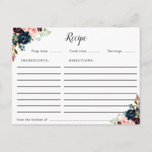 burgundy navy blue & roze blush floral recept card briefkaart