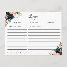 burgundy navy blue & roze blush floral recept card briefkaart