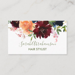 Burgundy Navy Blue Rozen Floral Visitekaartjes