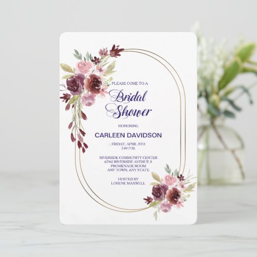 Burgundy Navy Blue Rozen Floral Vrijgezellenfeest Kaart (Staand voorkant)