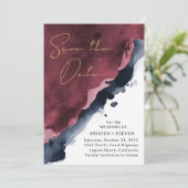 Burgundy & Navy Blue Save the Date Invitation Kaart (Staand voorkant)
