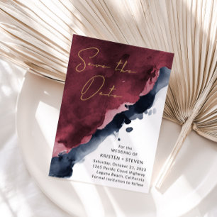 Burgundy & Navy Blue Save the Date Invitation Kaart