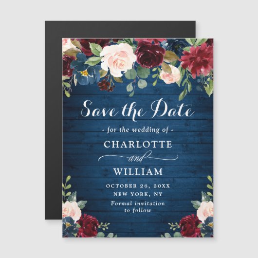 Burgundy Navy Blue Save the Date Magnetische Kaart (Voorkant / Achterkant)
