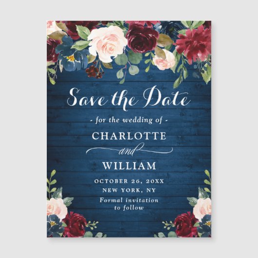 Burgundy Navy Blue Save the Date Magnetische Kaart (Voorkant)