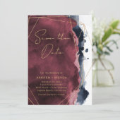 Burgundy & Navy Blue Waterverf bespaart datum Kaart (Staand voorkant)