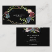 Burgundy Navy Blue Waterverf Floral Geometric Visitekaartje (Voorkant / Achterkant)