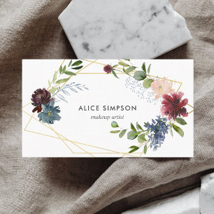 Burgundy Navy Blue Waterverf Floral Geometric Visitekaartje