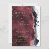 Burgundy & Navy Blue Waterverf Wedding Kaart (Voorkant)