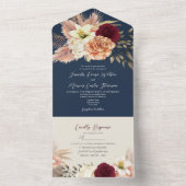 Burgundy Navy Blue Wedding All In One Uitnodiging (Binnen)