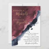 Burgundy & Navy Blue Wedding Invitation Kaart (Voorkant)