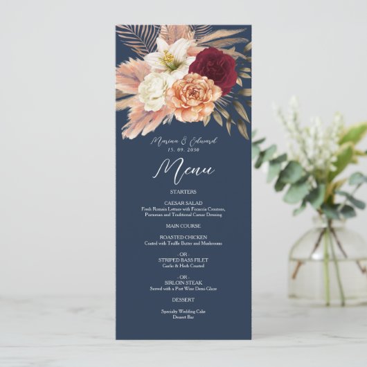 Burgundy Navy Blue Wedding Menu
