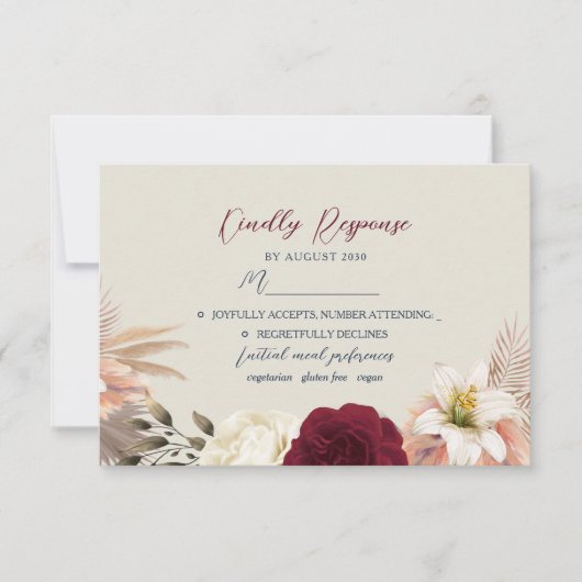 Burgundy Navy Blue Wedding RSVP Kaartje (Voorkant)