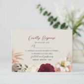 Burgundy Navy Blue Wedding RSVP Kaartje (Staand voorkant)