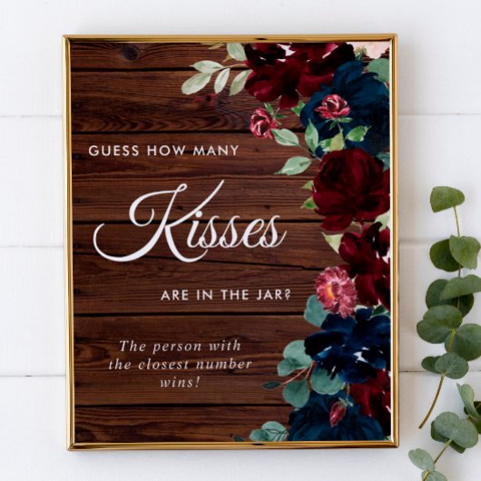 Burgundy & Navy Blue Wood Hoeveel kussens Poster