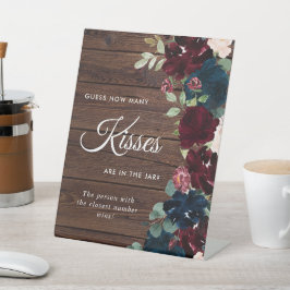 Burgundy & Navy Blue Wood Hoeveel kussens Reclamebord Met Voetstuk