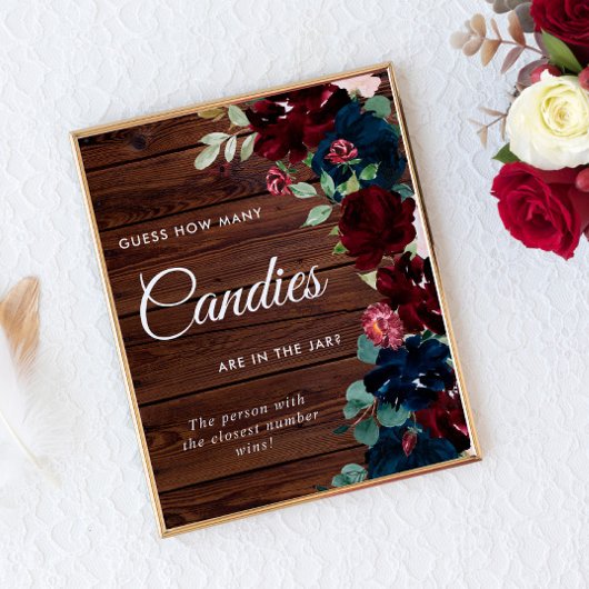 Burgundy & Navy Blue Wood Hoeveel Snoepjes tekenen Poster