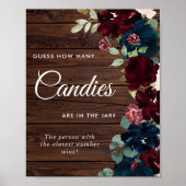 Burgundy & Navy Blue Wood Hoeveel Snoepjes tekenen Poster (Voorkant)