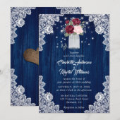 Burgundy Navy Blue Wood Lace Floral Wedding Kaart (Voorkant / Achterkant)