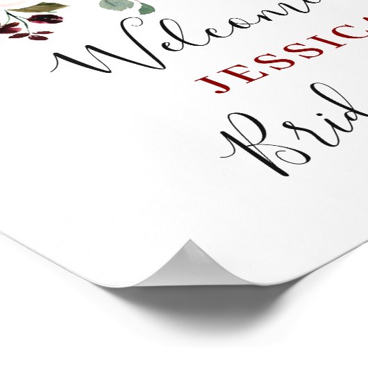 Burgundy Navy Blush Bloem BRUILOFTSDIENST Verwelko Poster (Hoek)