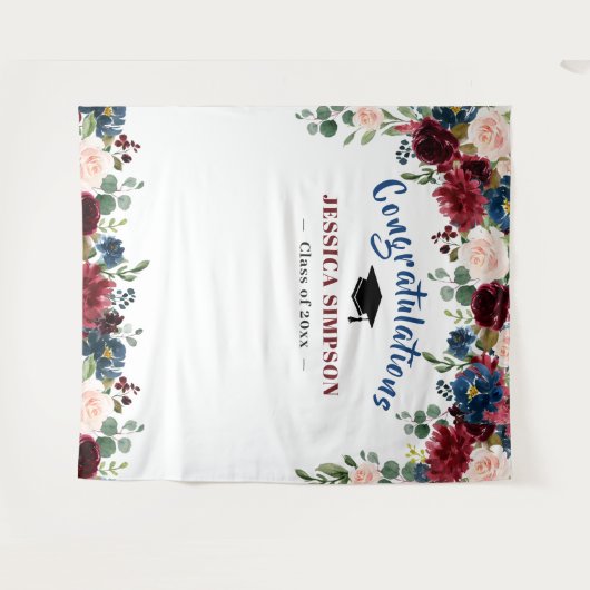 Burgundy Navy Blush Bloemen Foto Grad Backdrop Wandkleed (Voorkant (horizontaal))