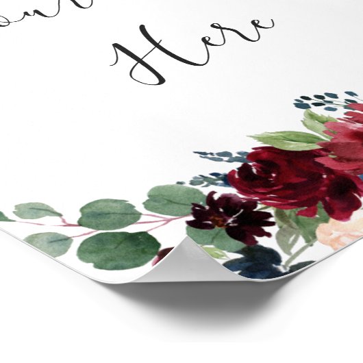 Burgundy Navy Blush Bloemenschildering op maat Poster (Hoek)