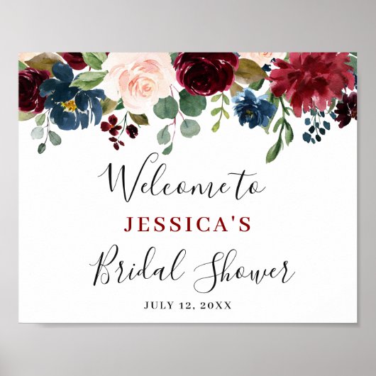 Burgundy Navy Blush Bloemstuk BRUILOFT Feest Welko Poster (Voorkant)