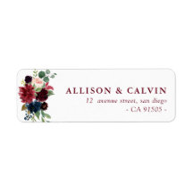 burgundy navy blush floral address label