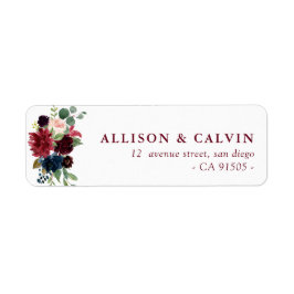 burgundy navy blush floral address label